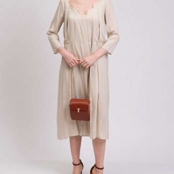 RRP 361 Midi Dress IT44 US8 UK12 L Beige Lined Made in Italy