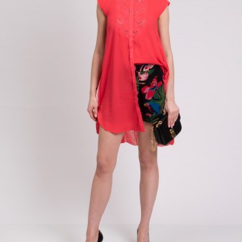 RRP 480 TECH Interest Trapeze Dress IT44 UK12 US8 L Red Embroidered