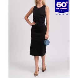 RRP 243 Pencil Dress IT46 US10 UK14 XL Black Cross-Over Made in Italy