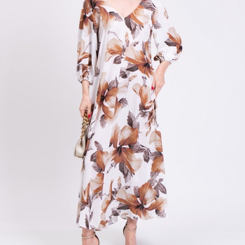 RRP 349 Crepe Maxi Dress IT44 US8 UK12 L Floral Floral Made in Italy