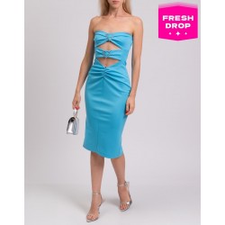 RRP 311 Midi Dress IT42 US6 UK10 M Blue Cut-Out Made in Italy