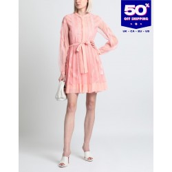 RRP 327 Trapeze Mini Dress IT38 US UK6 XXS Pink Lace Belted Inner Slip