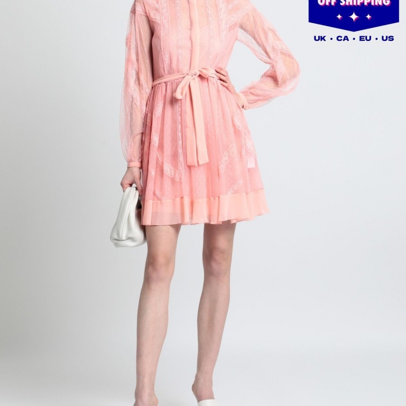 RRP 327 Trapeze Mini Dress IT38 US UK6 XXS Pink Lace Belted Inner Slip