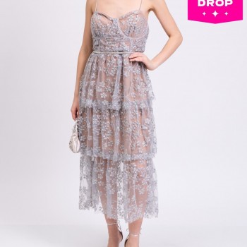 RRP 500 Embroidered Blossom Midi Dress UK16 US12 IT48 XXL Beaded