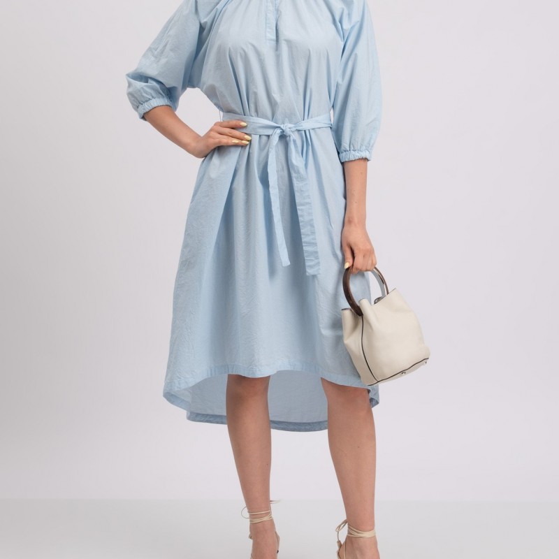 RRP 439 EASY Midi Dress IT42 US6 UK10 M Blue Belted Made in Italy