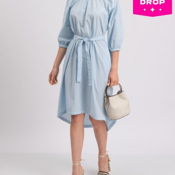 RRP 439 EASY Midi Dress IT42 US6 UK10 M Blue Belted Made in Italy