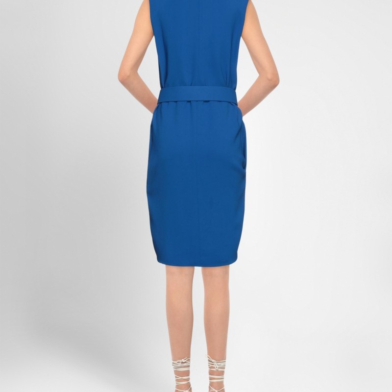 RRP 705 Mini Dress IT44 US8 UK12 L Blue Belted Sleeveless V-Neck