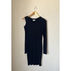 Ribbed Cut Out Shoulder Black Long Sleeve Mini Dress