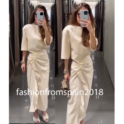 NEW WOMAN ZW COLLECTION DRAPED Midi DRESS MID-ECRU XS-XL 2100/828/715