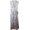 STORIA Tropical Floral Wrap Maxi Dress Ruffled Flutter Sleeve Blue Pink