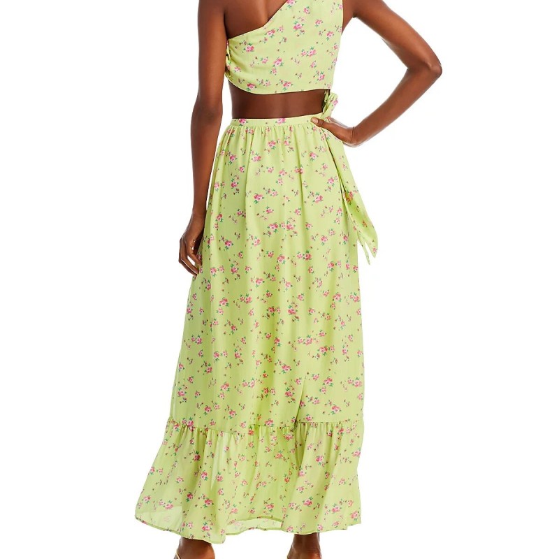 148 Darlin One Shoulder Maxi Dress In Lemon Ditsy