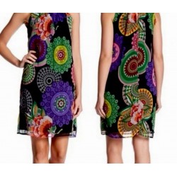 Black Purple Green Yellow Mandala Beaded Shift Dress Women s
