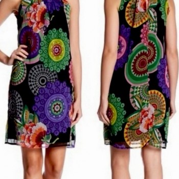 Black Purple Green Yellow Mandala Beaded Shift Dress Women s