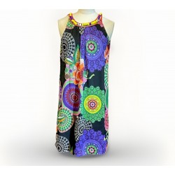 Black Purple Green Yellow Mandala Beaded Shift Dress Women s