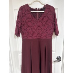 Women's XL Long Evening Dress Prom Wedding Burgundy Lace Upper