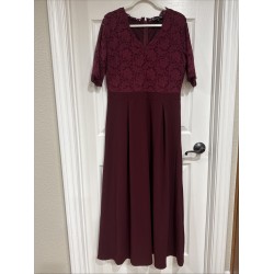 Women's XL Long Evening Dress Prom Wedding Burgundy Lace Upper