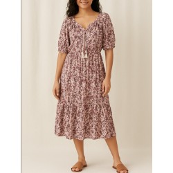 Tiered Midi Dress Womens L Tassel Boho Peasant Cottagecore
