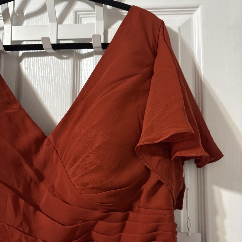 Elegant Embroidered Leaf Sequins Burnt Orange Formal Bridesmaid Dress