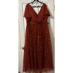 Elegant Embroidered Leaf Sequins Burnt Orange Formal Bridesmaid Dress