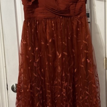 Elegant Embroidered Leaf Sequins Burnt Orange Formal Bridesmaid Dress