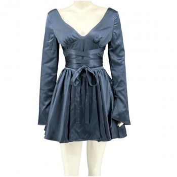 Dominique Plunge Mini Dress Navy Balletcore Date Night Size: Medium