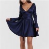 Dominique Plunge Mini Dress Navy Balletcore Date Night Size: Medium