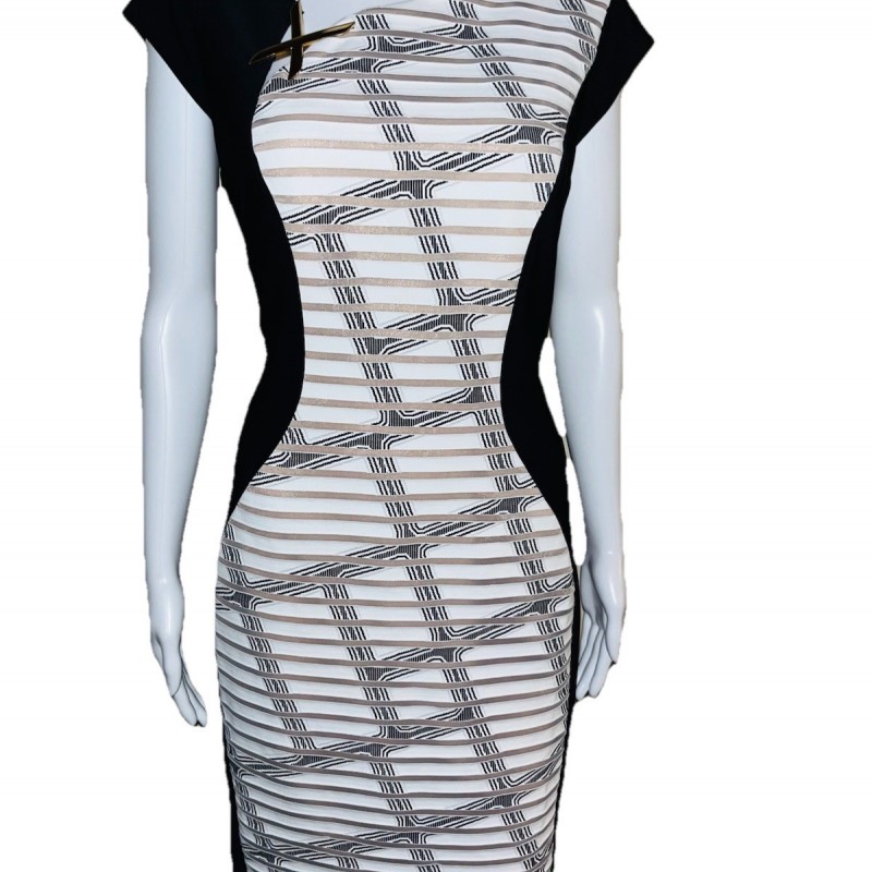 Black White Sheath Dress Spandex Career Corporate Corp
