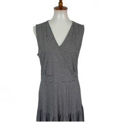 Black White Striped Sleeveless Tiered Midi Dress Medium