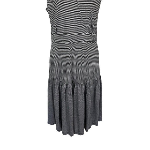 Black White Striped Sleeveless Tiered Midi Dress Medium