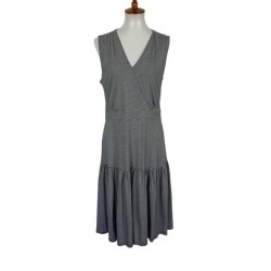 Black White Striped Sleeveless Tiered Midi Dress Medium