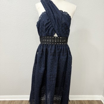 Asymmetrical Openwork Dress in Navy Blue 8