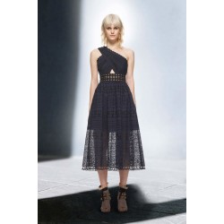 Asymmetrical Openwork Dress in Navy Blue 8
