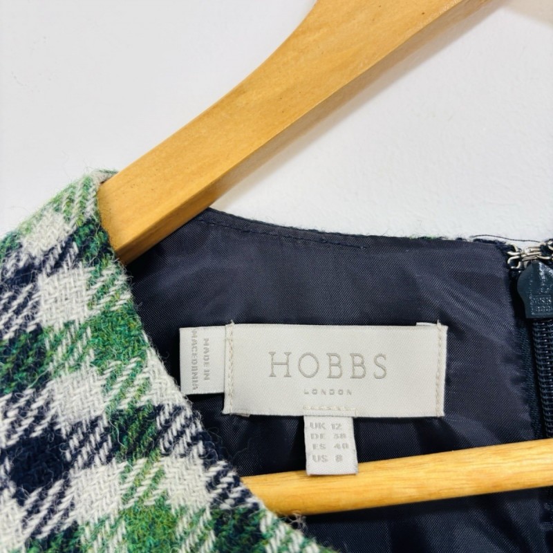 Dress Women Navy Blue Green Checked Wool by Moon Tweed Pinafore