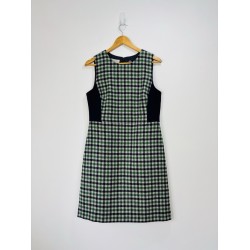 Dress Women Navy Blue Green Checked Wool by Moon Tweed Pinafore