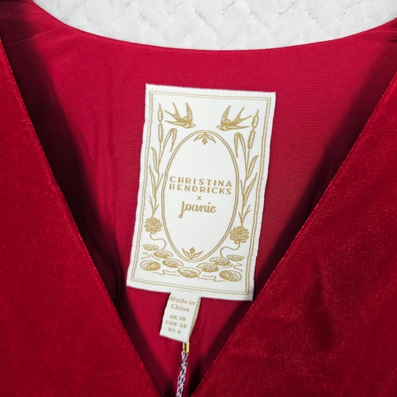 Christina Hendricks X Neroli Puff Sleeve Velvet Dress Scarlett Red UK 10