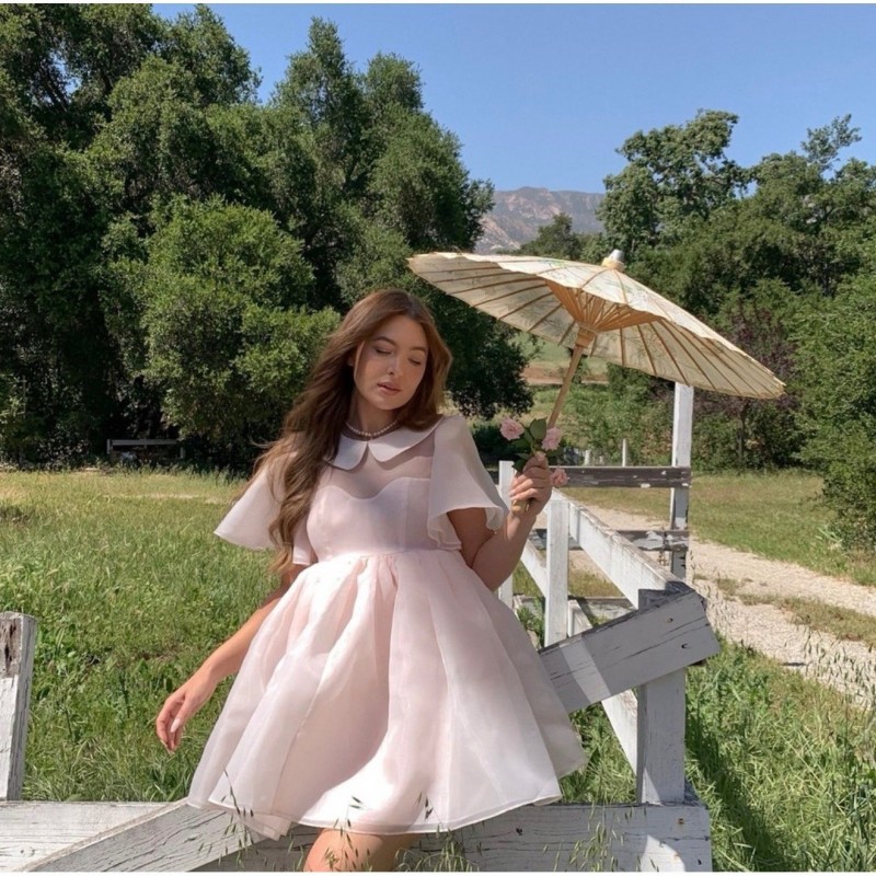 Lala Land Dress Pale Pink Organza Baby Doll Mini Romantic Cottagecore M