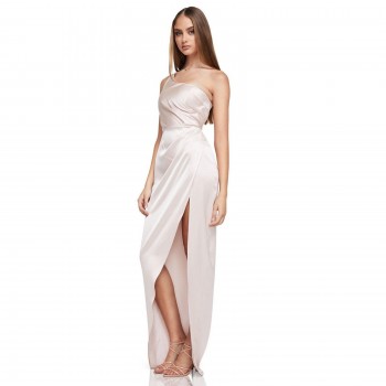 Virtue Gown Nude S One Shoulder Maxi Dress Formal Wedding Guest STUNNING