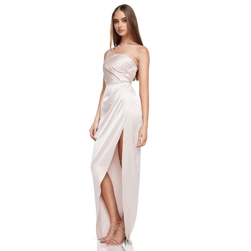 Virtue Gown Nude S One Shoulder Maxi Dress Formal Wedding Guest STUNNING