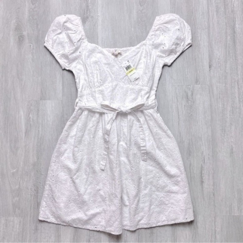 Women's M White 100 Cotton Short Sleeve Summer Dress New