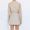 Women's Beige Deep Plunge Fitted Long Sleeve Mini Blazer Dress S