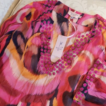 NEW! Calypso St. Barth's Wms Evelina Chiffon Lined Dress Disco Fuschia Sz S 375