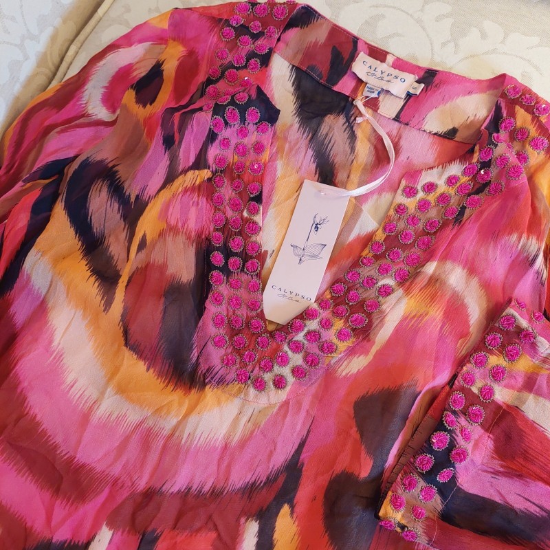 NEW! Calypso St. Barth's Wms Evelina Chiffon Lined Dress Disco Fuschia Sz S 375