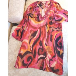 NEW! Calypso St. Barth's Wms Evelina Chiffon Lined Dress Disco Fuschia Sz S 375