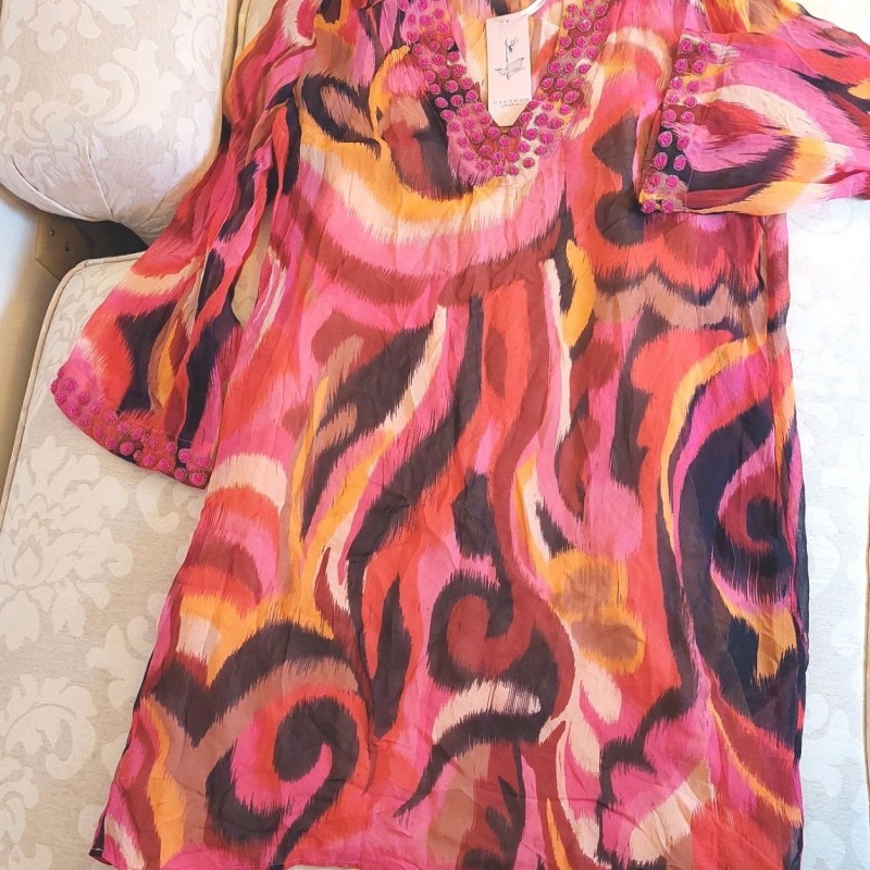 NEW! Calypso St. Barth's Wms Evelina Chiffon Lined Dress Disco Fuschia Sz S 375