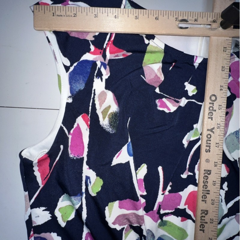 Dress Women s 14 Jersey Sleeveless Navy Floral Pleated Keyhole Sleeveless