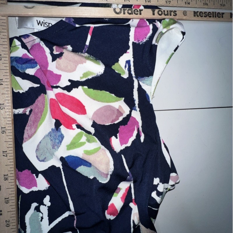 Dress Women s 14 Jersey Sleeveless Navy Floral Pleated Keyhole Sleeveless