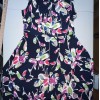 Dress Women s 14 Jersey Sleeveless Navy Floral Pleated Keyhole Sleeveless