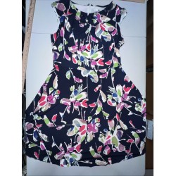 Dress Women s 14 Jersey Sleeveless Navy Floral Pleated Keyhole Sleeveless