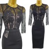 12 UK Black Floral Embroidered Lace Pencil Dress Wedding Guest