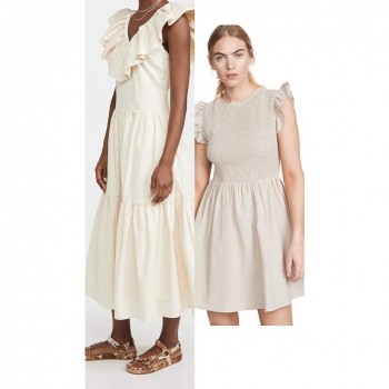 Lot 2 Dress Cottage Spring Neutral Earth Tones Flowy Beige S